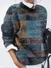 Women's Abstract Check Print Casual Long Sleeve Crew Neck Sweater