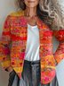 Knitted Casual Crew Neck Multicolor Block Cardigan