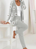 Women's Printing Floral Daily Going Out Two-Piece Set Light Gray Casual Spring/Fall Coat With Pants Matching Set
