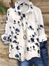 Women's Long Sleeve Shirt Spring/Fall White Floral Buckle Shirt Collar Regular Sleeve Daily Going Out Casual Top