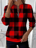 Women's Plaid Print Casual Zipper Long Sleeve Sweatshirt