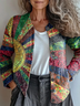Casual Crew Neck Abstract Printing Cardigan