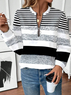 Women's Striped Print Casual Zipper Long Sleeve Sweatshirt