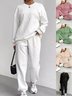 Women's Embossed Plain Daily Going Out Two-Piece Set White Casual Spring/Fall Top With Pants Matching Set