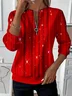 Women's Christmas Print Casual Zipper Neck Long Sleeve Sweatshirt