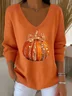 Women's Long Sleeve T-shirt Spring/Fall Orange Halloween (pumpkin) Printing V Neck Daily Going Out Casual Top