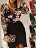 Women's Long Sleeve Spring/Fall Black-white Plain Split Joint V Neck Daily Going Out Casual Mini A-Line Hip Skirt Dress