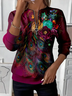 Women's Floral Print Casual Zipper Neck Long Sleeve Sweatshirt