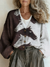 Multicolor Block V Neck Western Style Loose Cardigan
