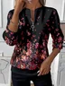 Women's Floral Print Casual Zipper Neck Long Sleeve Sweatshirt
