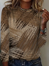Women's Long Sleeve T-shirt Spring/Fall Brown Abstract Printing Jersey Crew Neck Daily Going Out Casual Top