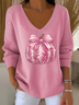 Women's Long Sleeve T-shirt Spring/Fall Pink Halloween (pumpkin) Printing V Neck Daily Going Out Casual Top