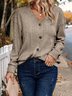Women's Long Sleeve T-shirt Spring/Fall Khaki Plain Buckle V Neck Daily Going Out Casual Top