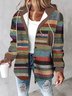 Urban Split Joint Color Block Women's Faux Wool Plaid Striped Jacket