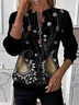 Women's Floral Print Casual Zip-Up Long Sleeve Sweatshirt