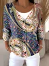 Casual V Neck Ethnic Geometry Cardigan