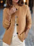 Casual Plain Stand Collar Cardigan
