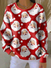 Women's Santa Print Casual Crew Neck Sweatshirt