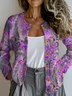 Crew Neck Knitted Ethnic Loose Cardigan