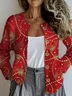 Striped Crew Neck Ethnic Loose Cardigan