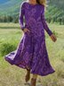Loose Boho Multicolor Block Crew Neck Dress With No