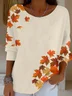Casual Printing Crew Neck Maple Leaf Sweater