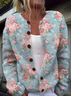 Women's Floral Print Crew Neck Button Cardigan