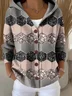 Women's Abstract Print Hooded Button Cardigan