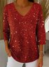 V Neck Vintage Plain Loose T-Shirt