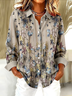 Women's Long Sleeve Shirt Spring/Fall Khaki Floral Buckle Shirt Collar Regular Sleeve Daily Going Out Casual Top