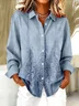 Women's Long Sleeve Shirt Spring/Fall Blue Floral Buckle Shirt Collar Regular Sleeve Daily Going Out Casual Top