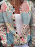 Women's Floral Print Crew Neck Button Cardigan