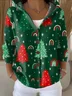 Women's Christmas Tree Print Hooded Button Cardigan