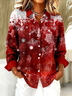 Women's Long Sleeve Shirt Spring/Fall Red Christmas Buckle Shirt Collar Regular Sleeve Daily Going Out Casual Top