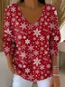 Women's Long Sleeve T-shirt Spring/Fall Red Christmas Printing V Neck Daily Going Out Casual Top