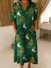 Linen Blend Casual Christmas Dress With No