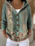 Women's Floral Print Hooded Button Cardigan