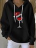 Women's Wine Glass Christmas Hat Print Hooded Sweatshirt