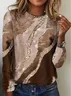 Women's Long Sleeve T-shirt Spring/Fall Brown Abstract Printing Jersey Crew Neck Daily Going Out Casual Top