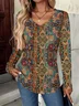 Women's Long Sleeve T-shirt Spring/Fall As Picture Abstract Printing Jersey V Neck Daily Going Out Casual Top