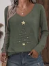 Women's Long Sleeve T-shirt Spring/Fall Green Christmas Printing Jersey V Neck Daily Going Out Casual Top