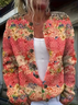 Women's Floral Print Crew Neck Button Cardigan