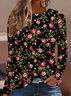 Women's Long Sleeve T-shirt Spring/Fall Black Floral Printing Jersey Crew Neck Daily Going Out Casual Top