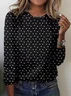Women's Long Sleeve T-shirt Spring/Fall Black Polka Dots Printing Jersey Crew Neck Daily Going Out Casual Top
