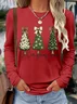 Women's Long Sleeve T-shirt Spring/Fall Red Christmas Printing Jersey Crew Neck Daily Going Out Casual Top
