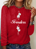 Women's Casual Freedom Flag Contrast Color Cotton Long-Sleeved T-Shirt