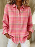 Women's Long Sleeve Shirt Spring/Fall Pink Plaid Buckle Shirt Collar Regular Sleeve Daily Going Out Casual Top