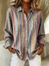 Women's Long Sleeve Shirt Spring/Fall As Picture Striped Buckle Shirt Collar Regular Sleeve Daily Going Out Casual Top