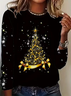 Women's Long Sleeve T-shirt Spring/Fall Black Christmas Printing Jersey Crew Neck Daily Going Out Casual Top