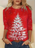 Women's Long Sleeve T-shirt Spring/Fall Red Christmas Printing Jersey Crew Neck Daily Going Out Casual Top